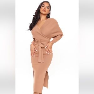 NWT FASHION NOVA TAN CAMEL  MIDI SWEATER DRESS  S